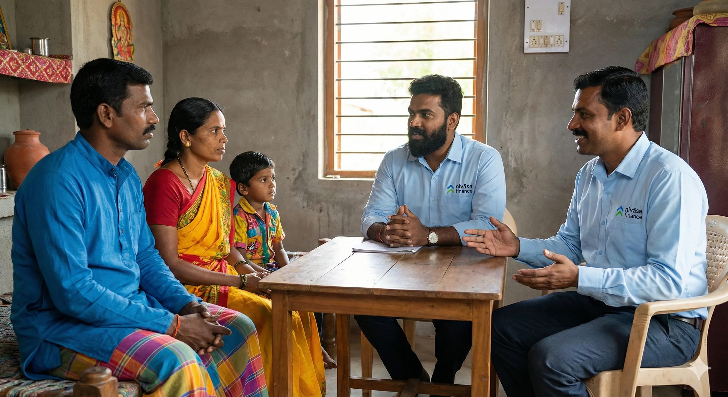 Nivāsa Finance advisor speaking inside customers house in Karnataka